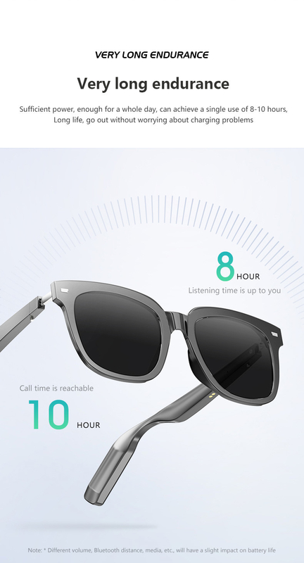 10 Saat Müzik Zamanı Parlak Siyah Bluetooth Akıllı Gözlükler Çağrı Kapasitesi 110mAh*2
