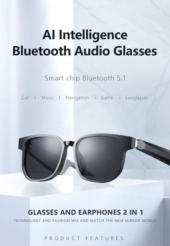 Siyah Bluetooth Güneş Gözlüğü Çağrıla Bluetooth 5.1 Sürümü 90mAh 4-6 Saat Müzik Zamanı