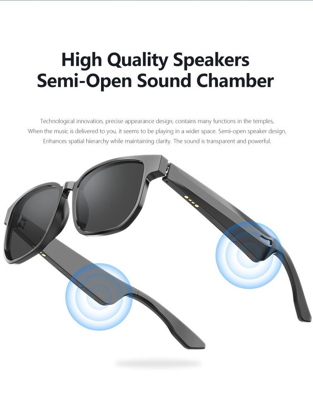 BT 5.1 Stereo Sound 4 saatlik müzik süresi ve 90 mAh pil ile Bluetooth güneş gözlüğü