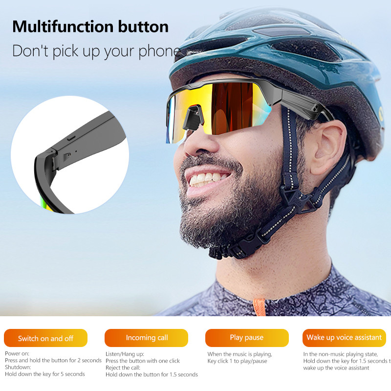 UV 400 Spor Bluetooth Sürüş Gözlüğü Bluetooth 5.3 Pil 50 Saat Bisiklet